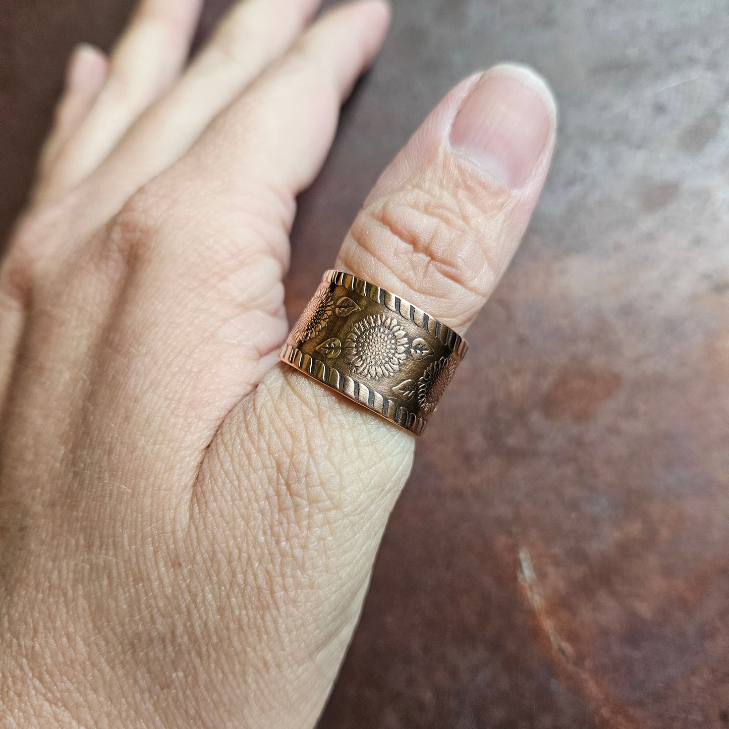 Copper Sunflower Ring
