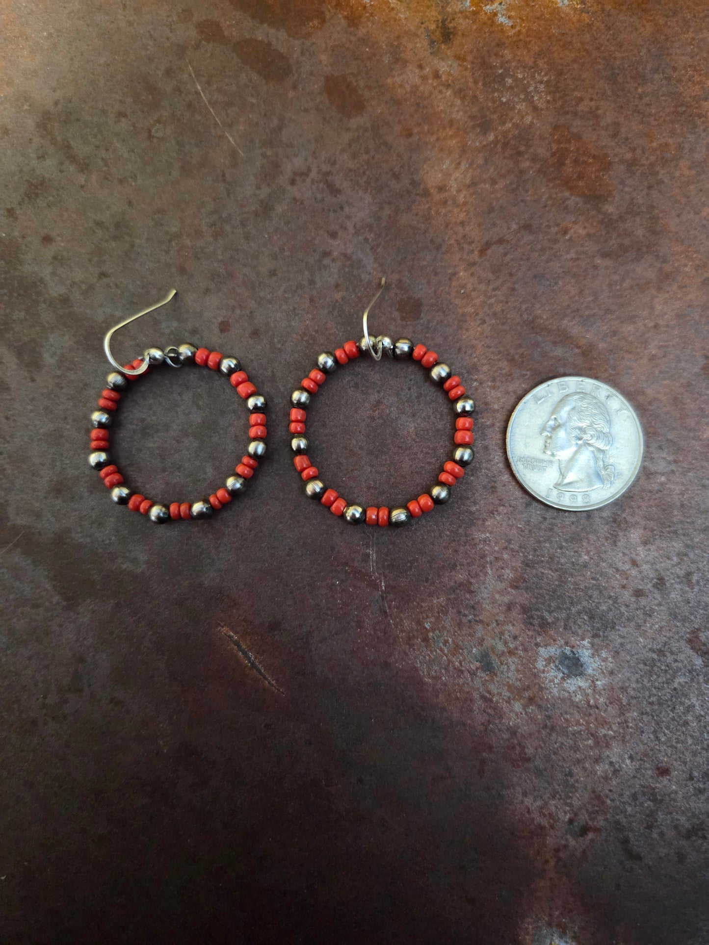 Red and Silver Beaded Earrings