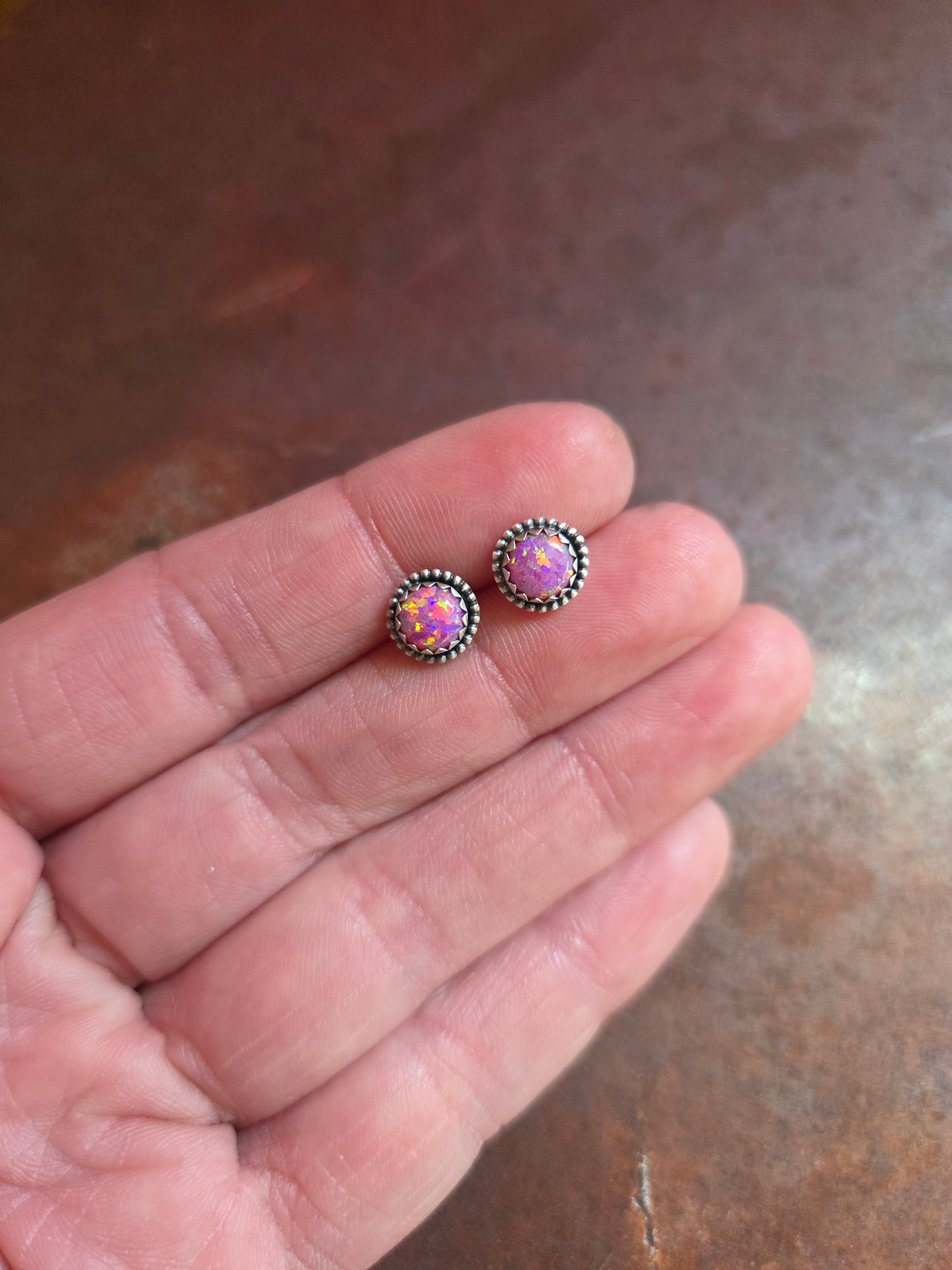 6mm Pink Opal Post Earrings