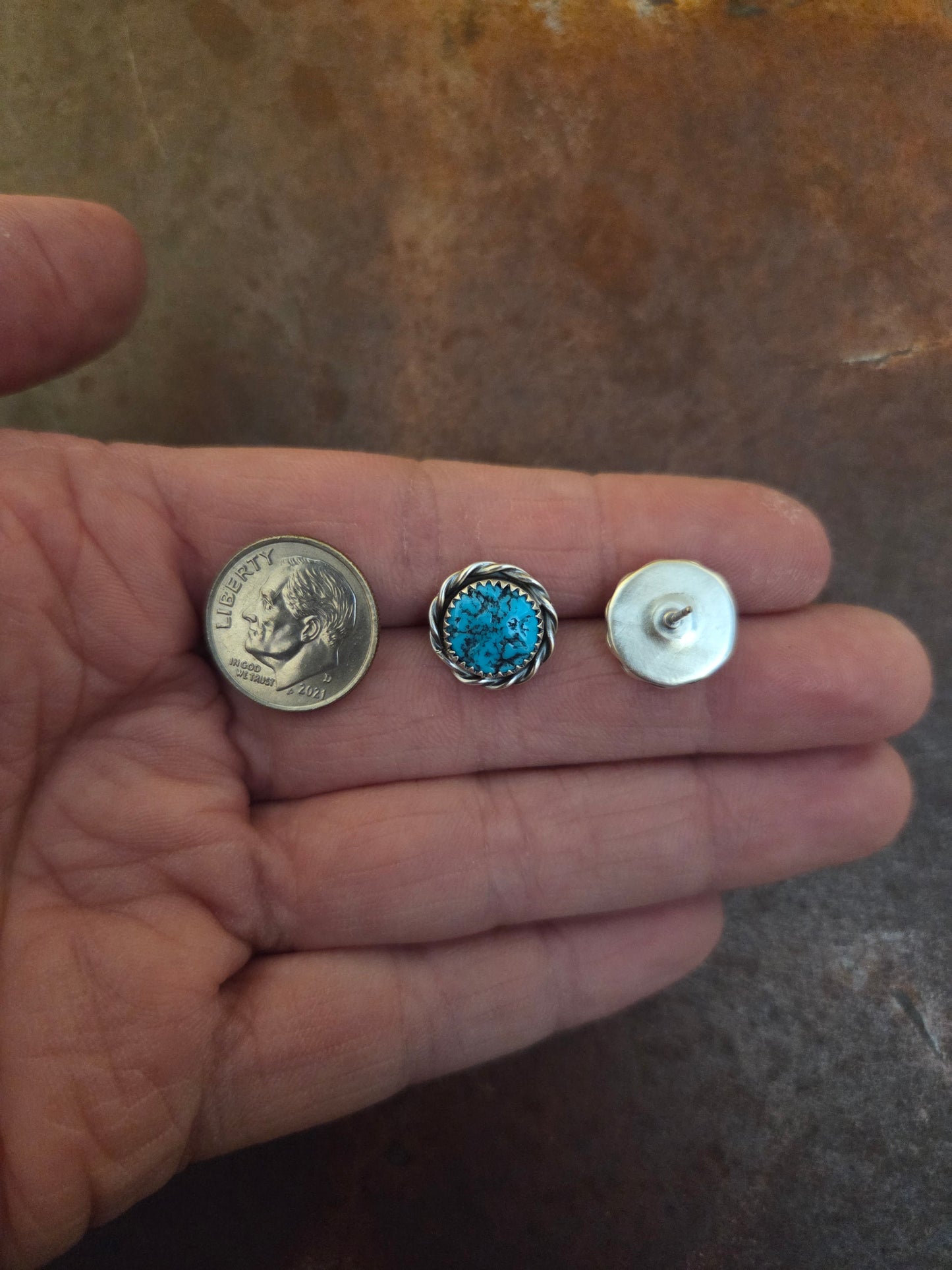 Nugget Top Kingman Turquoise Post Earrings