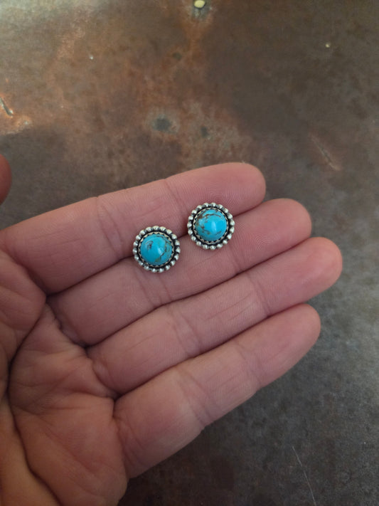 8mm Kingman Turquoise Post Earrings