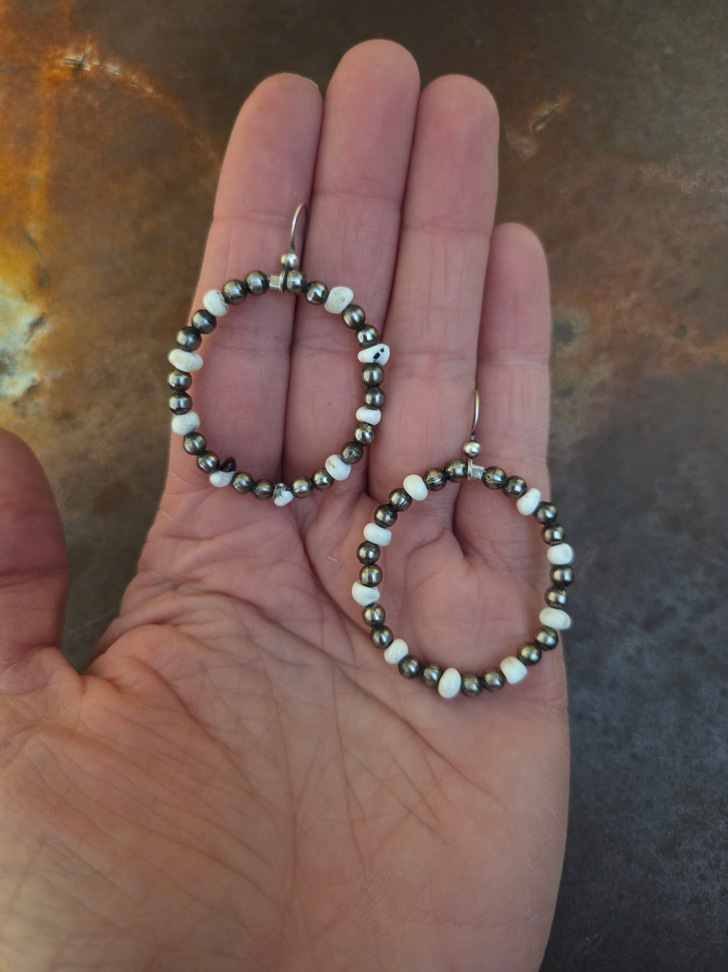White Buffalo and Silver Beaded Earrings