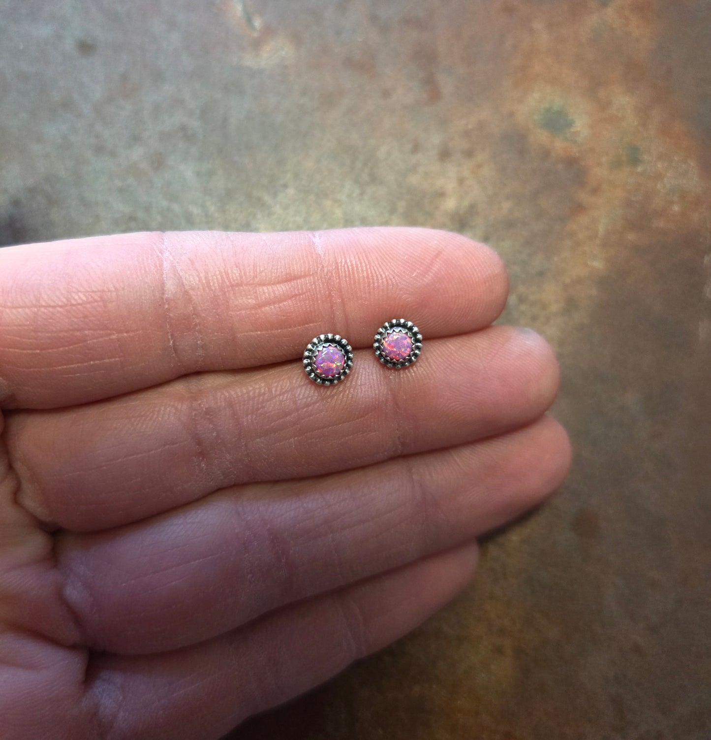 4mm Pink Opal Post Earrings