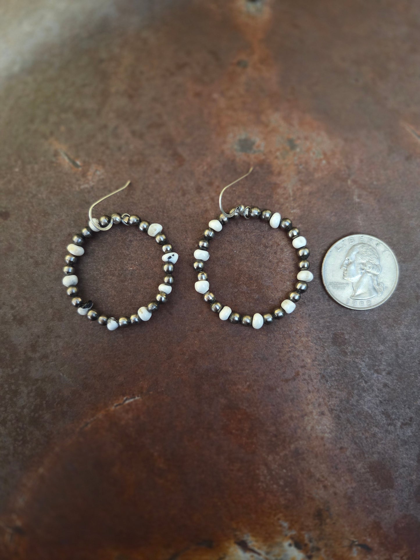 White Buffalo and Silver Beaded Earrings