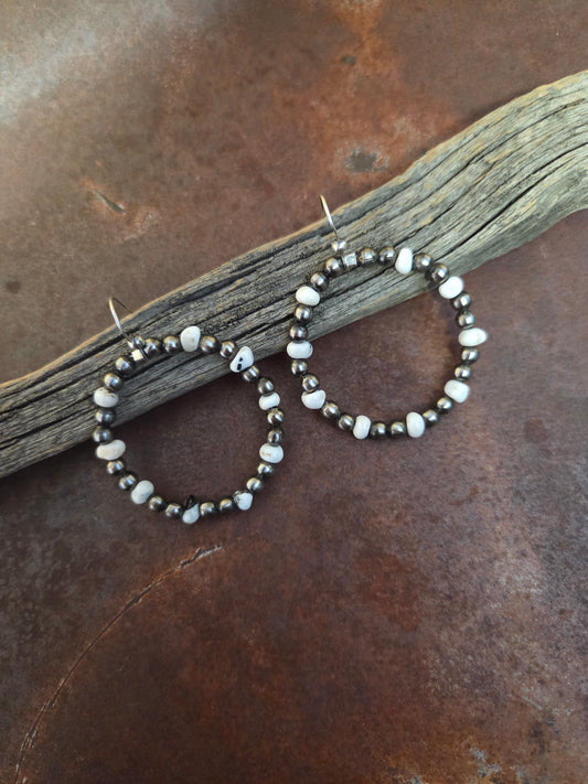 White Buffalo and Silver Beaded Earrings