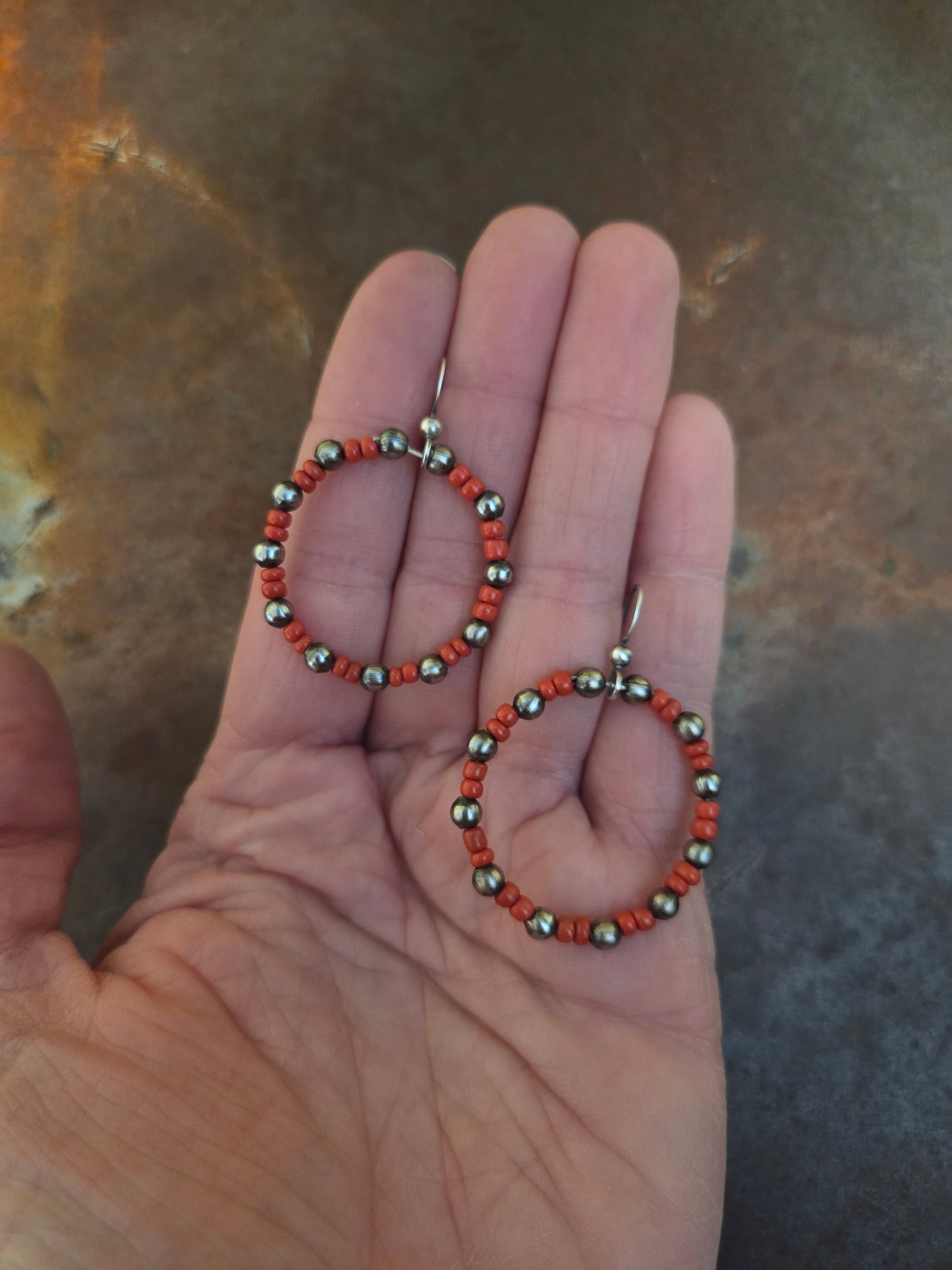 Red and Silver Beaded Earrings